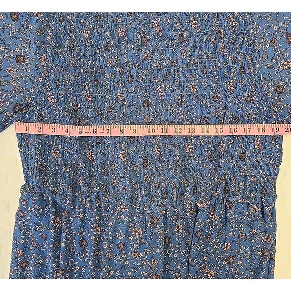 Dip Dress Womens Plus 20 W Blue Floral Cottage Sheer Long Puff Sleeves Peasant - Picture 6 of 11